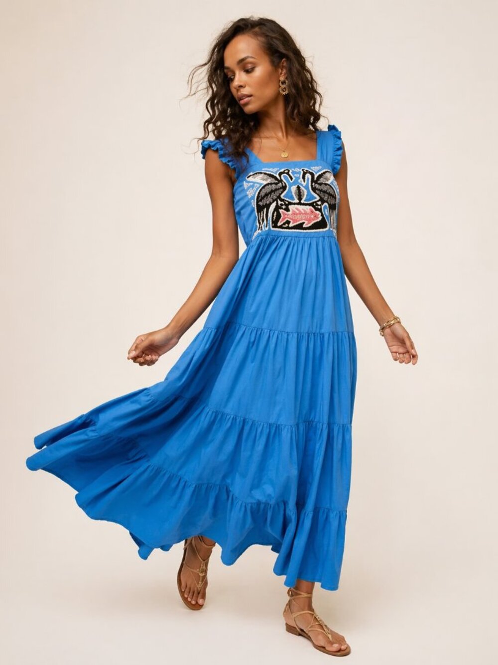 CAROLINA K Kuna Boho Resortwear Tiered 100% Cotton Maxi Dress